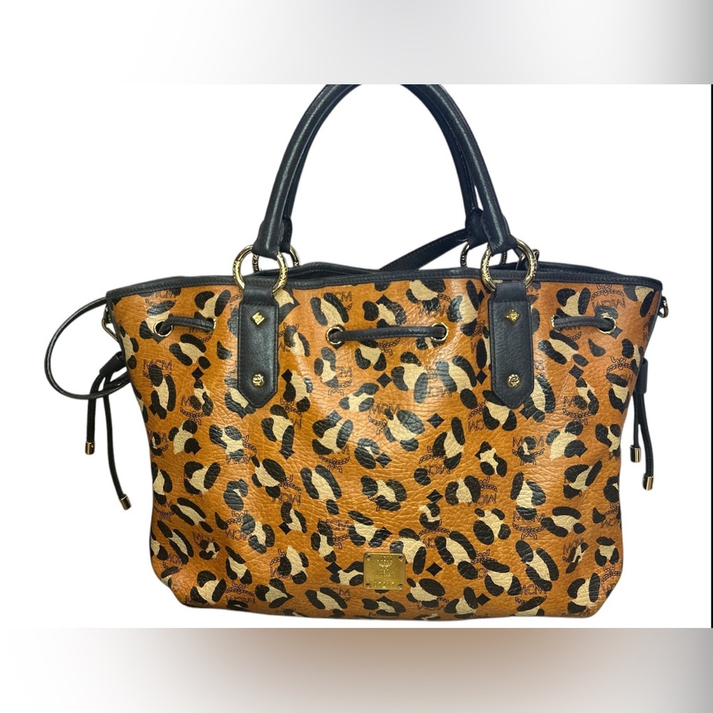 MCM Visetos Leopard Print Leather Satchel